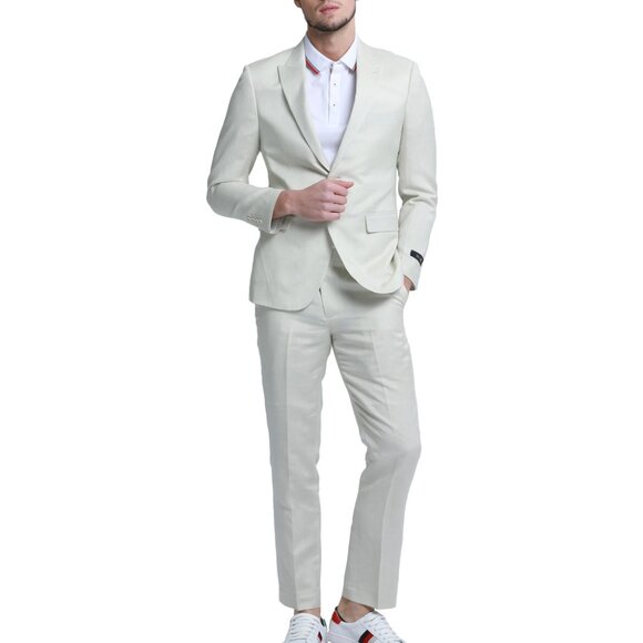 Ivory Linen 2 Piece Peak Lapel Skinny Fit Men's Suit